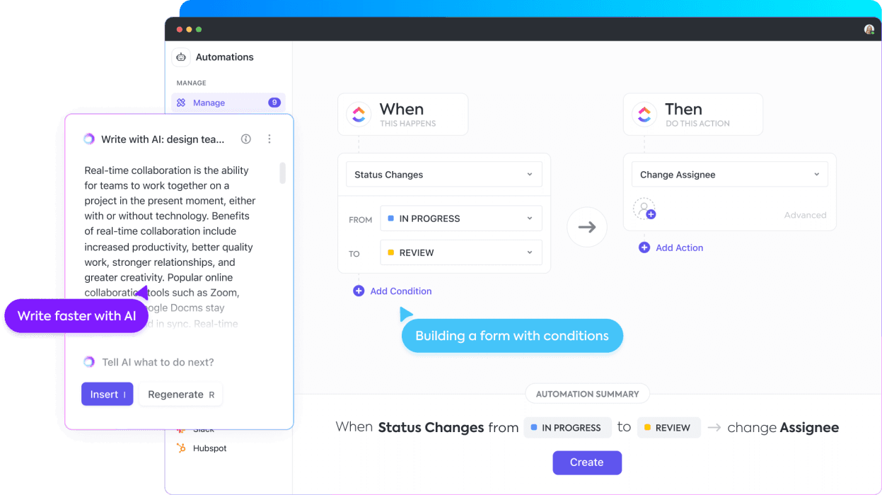 Tela de automações operacionais